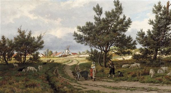 The Conversation On The Heath (1877) Oil Painting by Frans Pieter Lodewyk van Kuyck