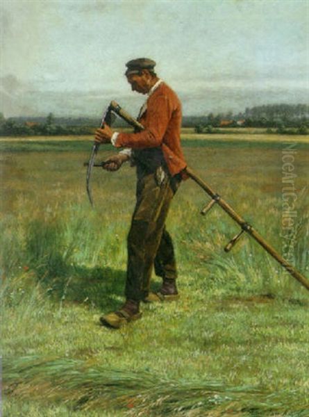 Sharpening The Scythe Oil Painting by Frans Pieter Lodewyk van Kuyck