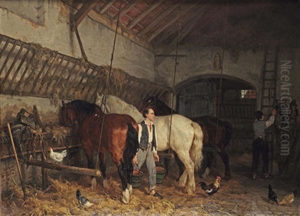 In The Stable Oil Painting by Jean Louis van Kuyck