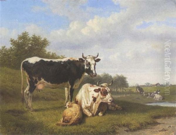 Kuhe Und Schaf Auf Der Weide Oil Painting by Jean Louis van Kuyck