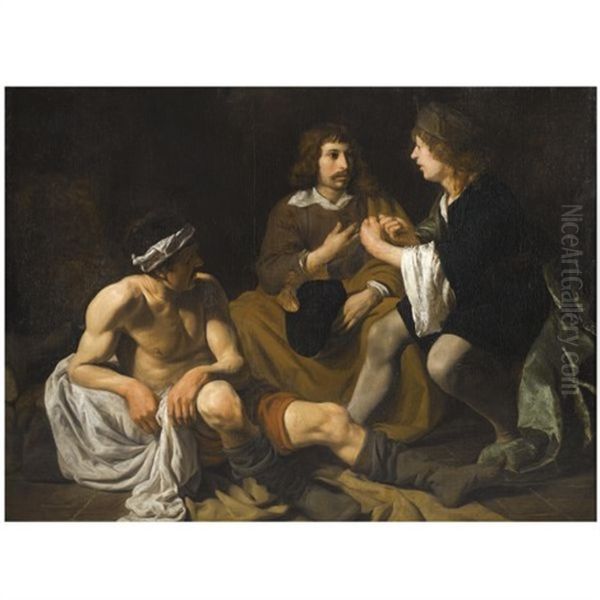 Joseph Interpreting The Dreams Of Pharoah's Baker And Butler In Prison Oil Painting by Gysbrecht Van Der Kuyl