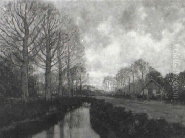 Landschaft Mit Gehoft Und Kanal Oil Painting by Adrianus Kuypers