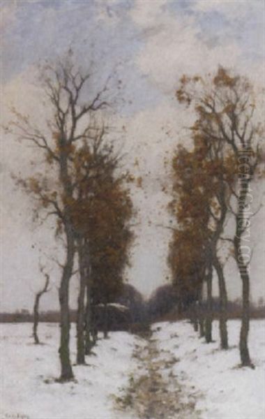 On A Country Lane In Winter Oil Painting by Cornelis Kuypers