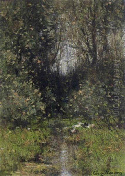 A Forest Pond With Ducks Oil Painting by Cornelis Kuypers