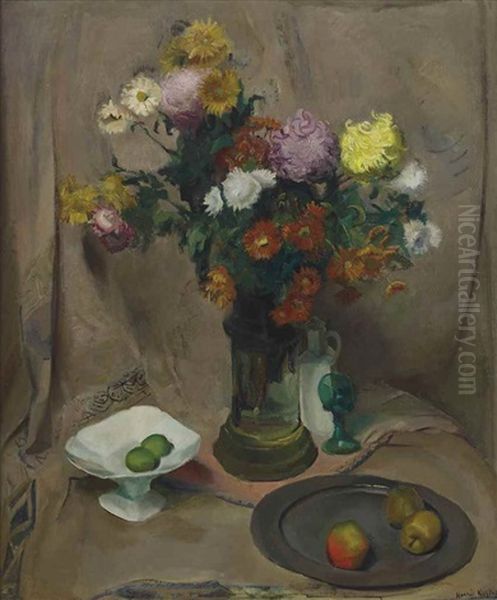 Stilleven Chrysanten Oil Painting by Harrie Kuyten