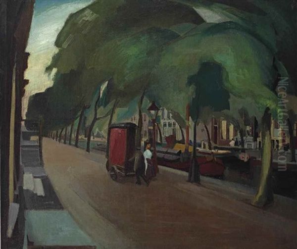 Amsterdamse Gracht Met Orgeldraaier Oil Painting by Harrie Kuyten