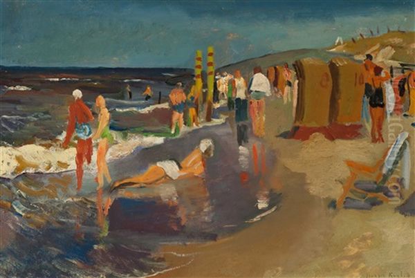 Suny Day At The Beach Oil Painting by Harrie Kuyten