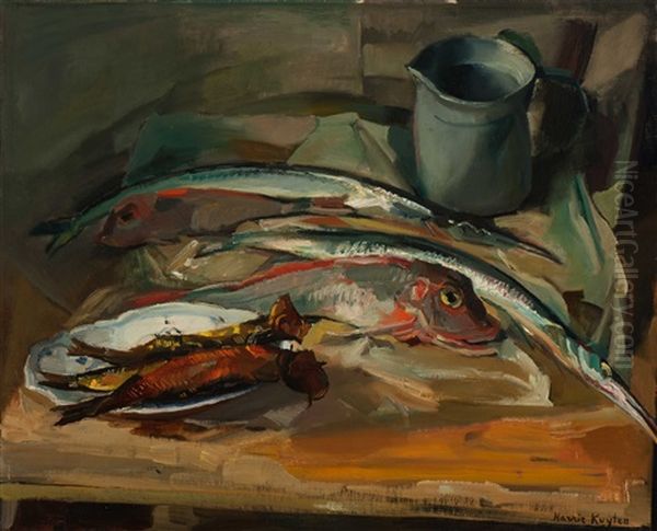 Still Life With Mackerel, Tub Gurnard And Garfish Oil Painting by Harrie Kuyten