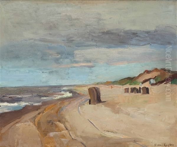 A Beach With Wicker Chairs Oil Painting by Harrie Kuyten