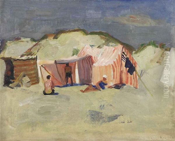 A Beach Scene Oil Painting by Harrie Kuyten