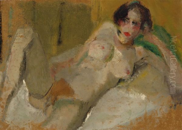 Reclining Nude On A Settee Oil Painting by Harrie Kuyten