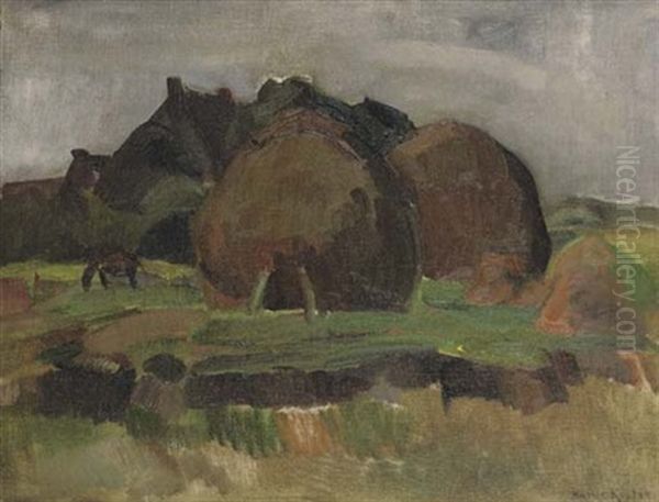 Hay Stacks In A Landscape, Schoorl Oil Painting by Harrie Kuyten