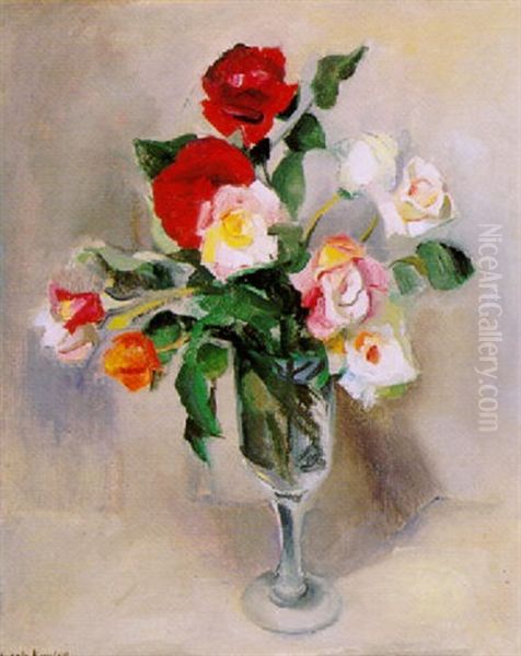 Still Life With Roses Oil Painting by Harrie Kuyten