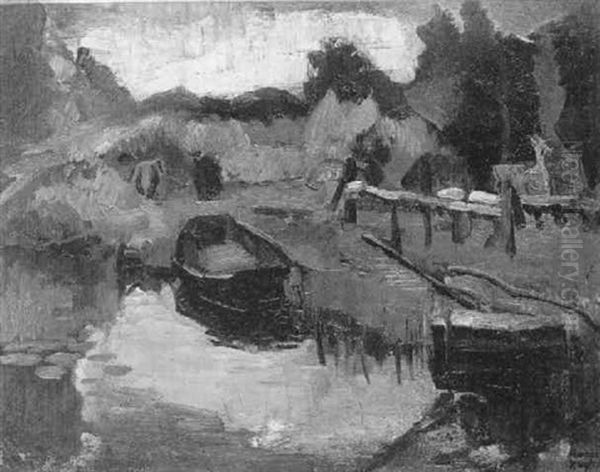 A Boat In A Ditch Near Loenen Oil Painting by Harrie Kuyten