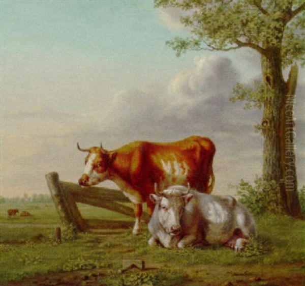 Cows In A Meadow Oil Painting by Martinus Antonius Kuytenbrouwer the Elder