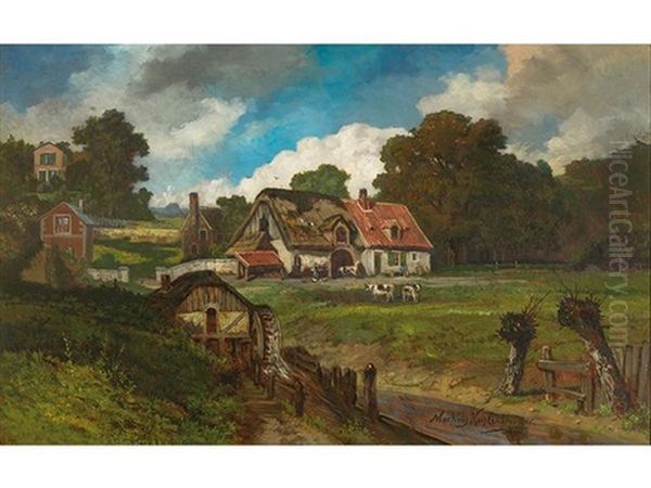 Ferme Avec Moulin, Vache, Fermiere Etc Oil Painting by Martinus Antonius Kuytenbrouwer the Younger