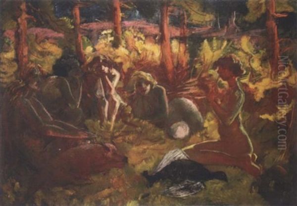 Women With Wild Boar And Turkey Oil Painting by Konstantin Kuznetsov