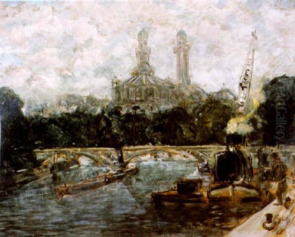 Bords De Seine, Paris, Vue Sur Le Trocadero Oil Painting by Konstantin Kuznetsov