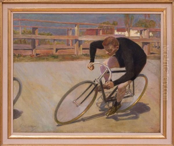 Bicycle Racer Oil Painting by Nikolai Dmitrievich Kuznetsov