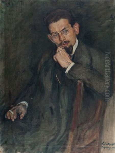 Portret Mezczyzny Z Papierosem Oil Painting by Ludwik Kwiatkowski