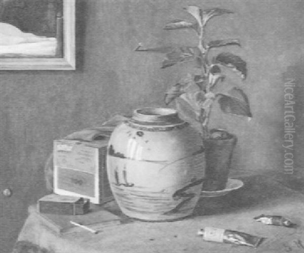 Stilleben Mit Vase, Malertube Und Zigarrenkiste Oil Painting by Svend Carl Kyhn