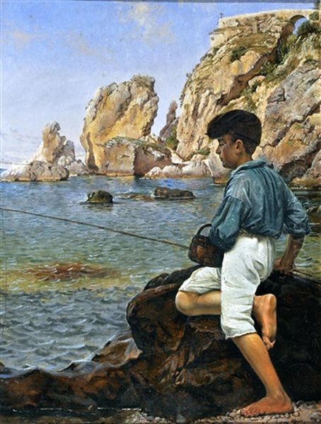 Pescatorello Ad Amalfi Oil Painting by Vilhelm Peter Karl Kyhn