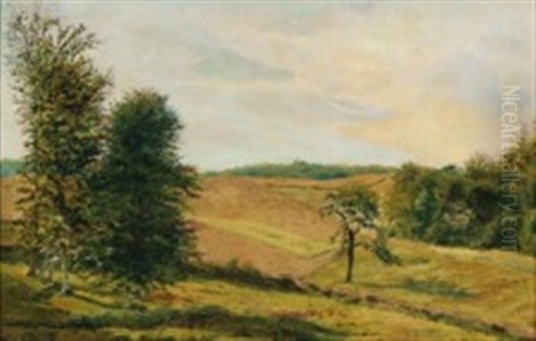 A Summerlandscape Oil Painting by Vilhelm Peter Karl Kyhn