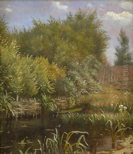 Kleiner Teich Mit Schilf Und Baumen Im Sommer Oil Painting by Vilhelm Peter Karl Kyhn