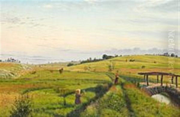 A Danish Summer Landscape Oil Painting by Vilhelm Peter Karl Kyhn