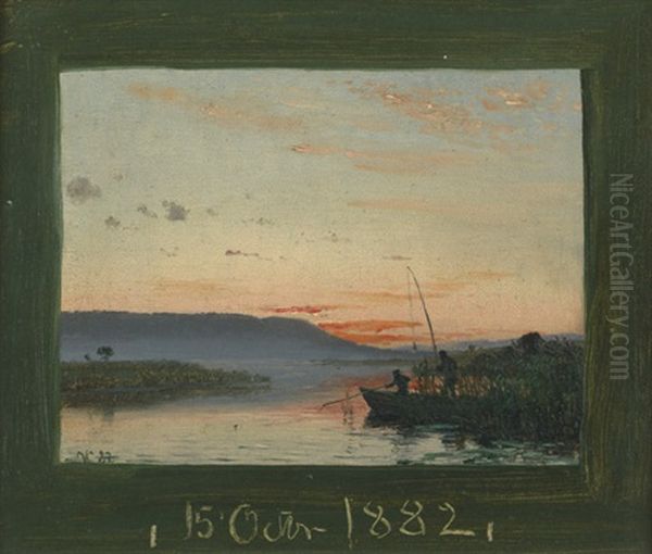 Zwei Angler In Einer Fjordlandschaft Bei Sonnenaufgang Oil Painting by Vilhelm Peter Karl Kyhn