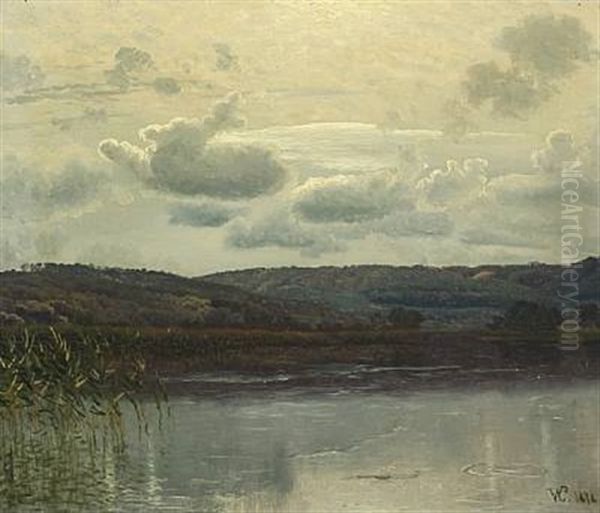 Landscape With A Cloudy Sky And Lakes Near Himmelbjerget Oil Painting by Vilhelm Peter Karl Kyhn