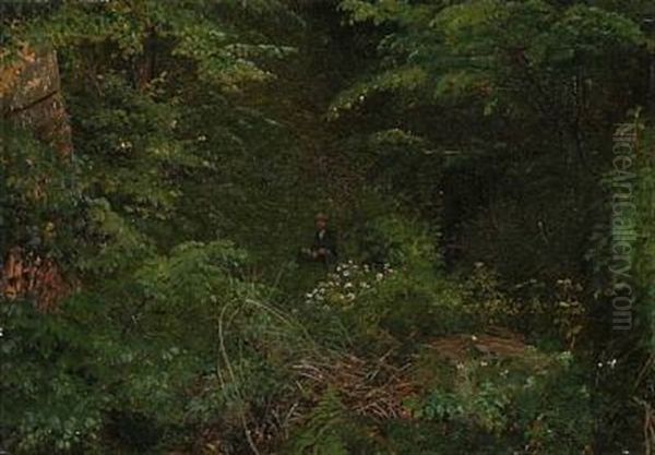 A Man Resting In A Forest Oil Painting by Vilhelm Peter Karl Kyhn