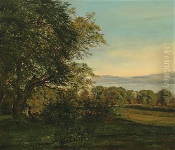 Danish Summerscape With Couple Resting At The Old Oak Oil Painting by Vilhelm Peter Karl Kyhn