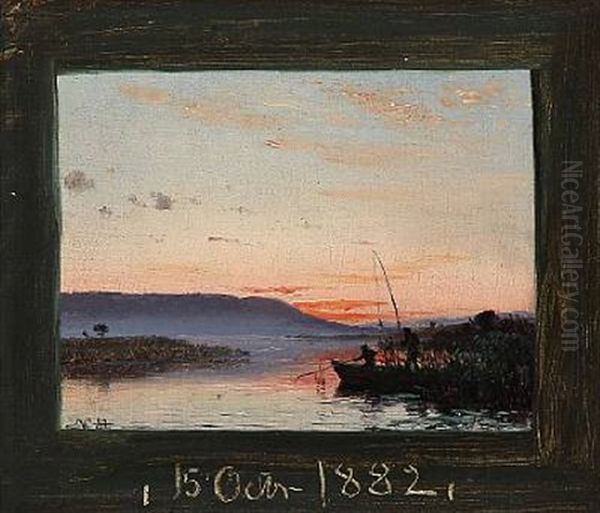 Sunset At The Silkeborg Lakes Oil Painting by Vilhelm Peter Karl Kyhn