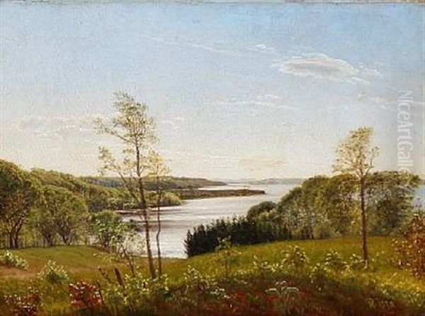 Summer Landscape From Jylland With A View Of Lakes And Wooded Hills Oil Painting by Vilhelm Peter Karl Kyhn