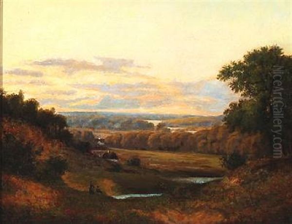 Hilly Landscape. Evening Oil Painting by Vilhelm Peter Karl Kyhn