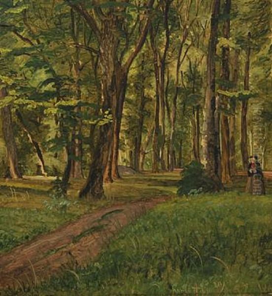 Women Strolling In A Forest Oil Painting by Vilhelm Peter Karl Kyhn