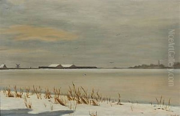 Winter Landscape Oil Painting by Vilhelm Peter Karl Kyhn