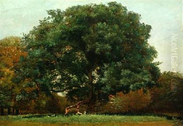 Landscape With Tree In The Front Oil Painting by Vilhelm Peter Karl Kyhn