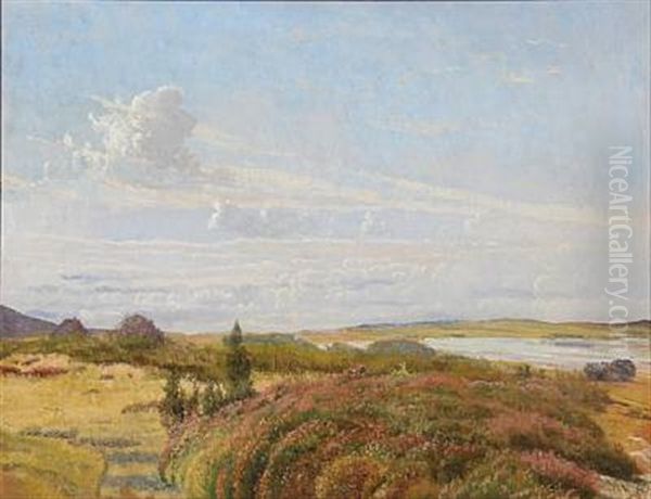 A Danish Moor Landscape Oil Painting by Vilhelm Peter Karl Kyhn