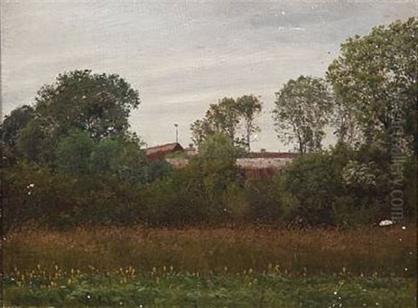 Field Landscape With Houses In The Background Oil Painting by Vilhelm Peter Karl Kyhn