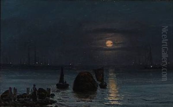 Maaneskin (moonlight) Oil Painting by Vilhelm Peter Karl Kyhn