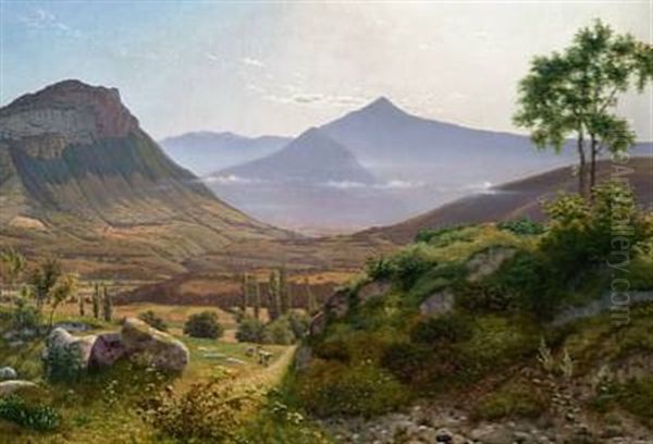 Forsommer - Landskab I Den Romerske Campagne - I Baggrunden Sees Monte Soracte (view Of The Roman Campagna With Monte Soracte (soratte)) Oil Painting by Vilhelm Peter Karl Kyhn