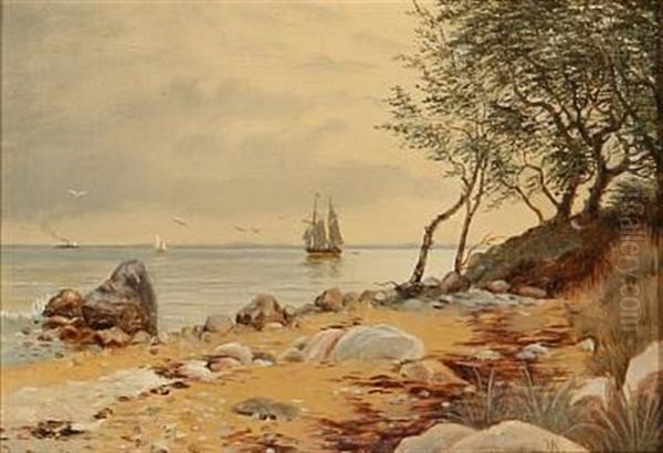 Coastal Scene With Sailing Ships And A Steamer On The Sea Oil Painting by Vilhelm Peter Karl Kyhn