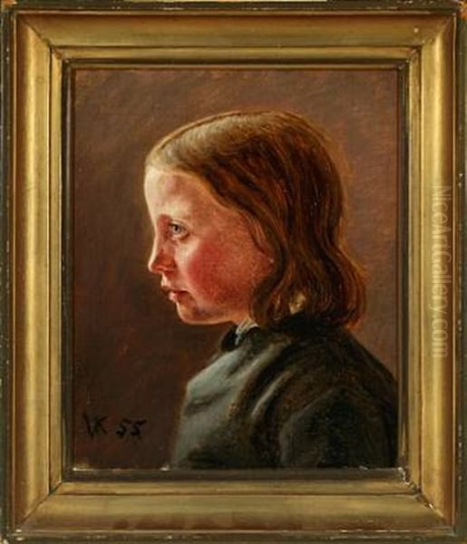 Portrait Of A Young Girl Seated Face-to-left Oil Painting by Vilhelm Peter Karl Kyhn