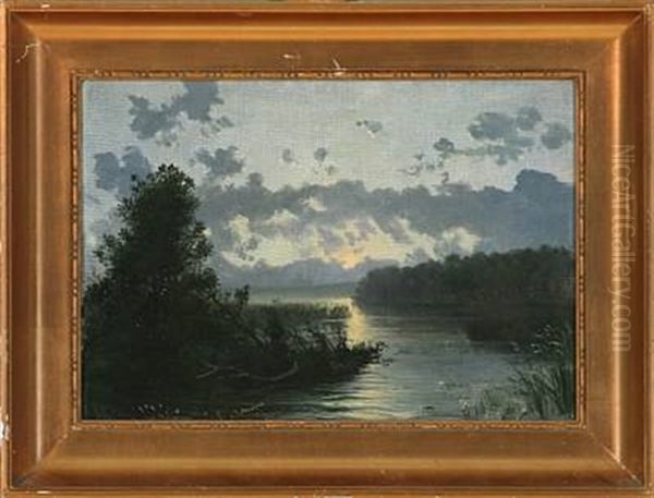 Lake At Moonlight Oil Painting by Vilhelm Peter Karl Kyhn