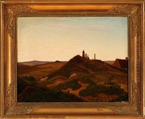 Children On A Hill In The Evening Sun Oil Painting by Vilhelm Peter Karl Kyhn