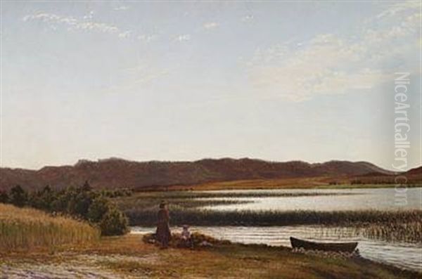 A Mother With A Child At A Lake Shore, Presumably Near Silkeborg by Vilhelm Peter Karl Kyhn