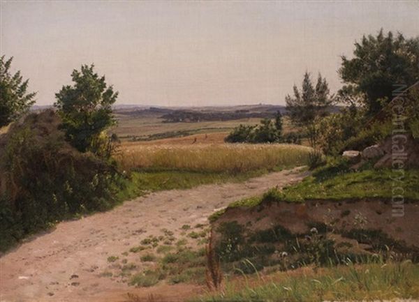 Weite Wiesenlandschaft Mit Kornfeld Und Erntebauern Oil Painting by Vilhelm Peter Karl Kyhn