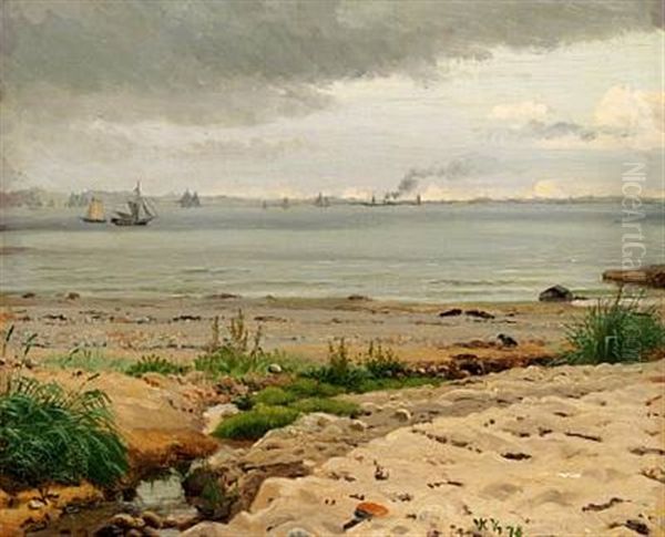 View Of Hoganaes And Kullen Seen From The Coast Near Hellebaek, Northern Zealand Oil Painting by Vilhelm Peter Karl Kyhn